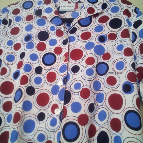 Alfred Dunner Blouse 12P 12 Petite Short Sleeve Button Up Elastic Waist Circles - Picture 8 of 16